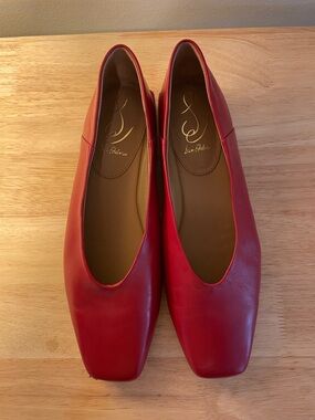 Sam Edelman Red Leather Square-Toe Flats